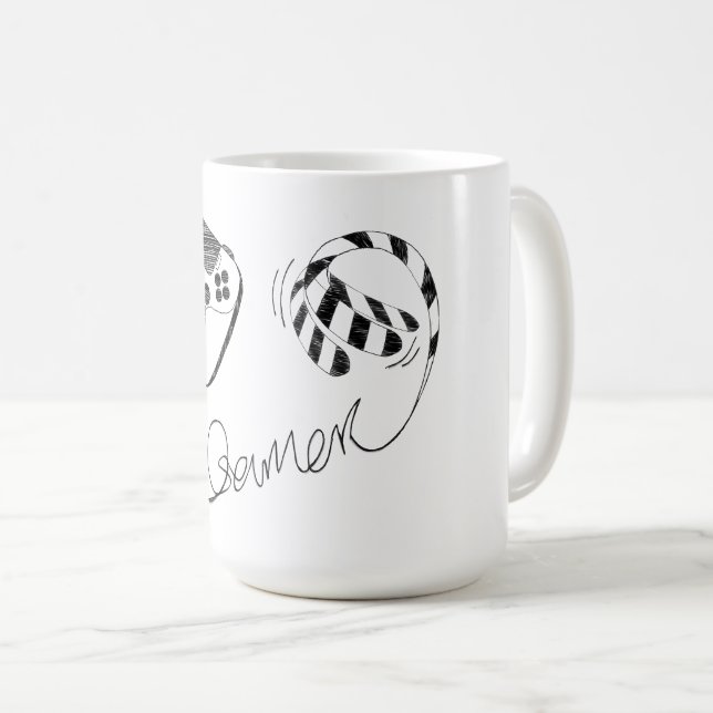 Minimalist Gamer Cat Line Art - Controller Cable  Coffee Mug (Front Right)