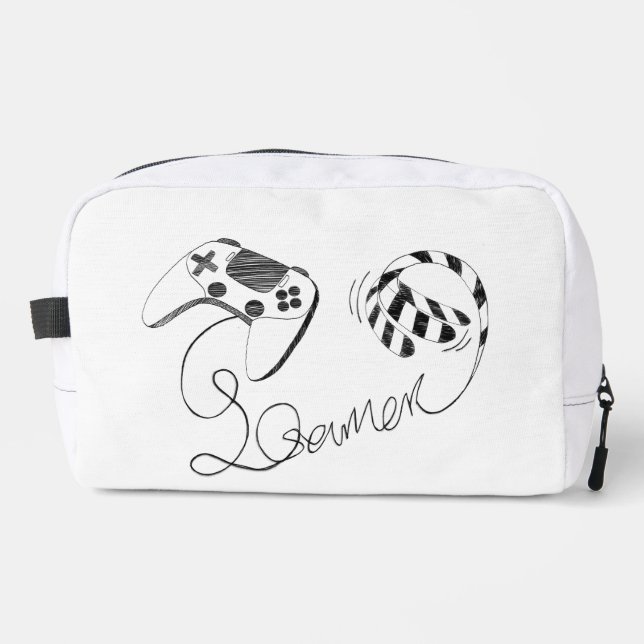 Minimalist Gamer Cat Line Art - Controller Cable  Dopp Kit (Front)