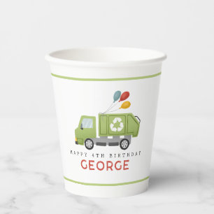 Minimalist Garbage Rubbish Truck Boys Birthday Paper Cups