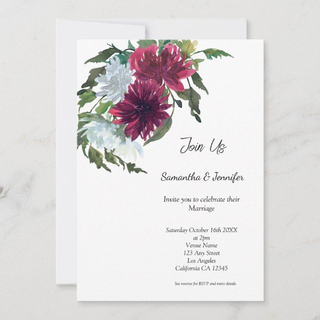 Minimalist Gay LGBGQ  QR Code Floral Wedding Invit Invitation (Front)