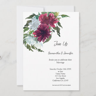 Minimalist Gay LGBGQ QR Code Floral Wedding Invitation