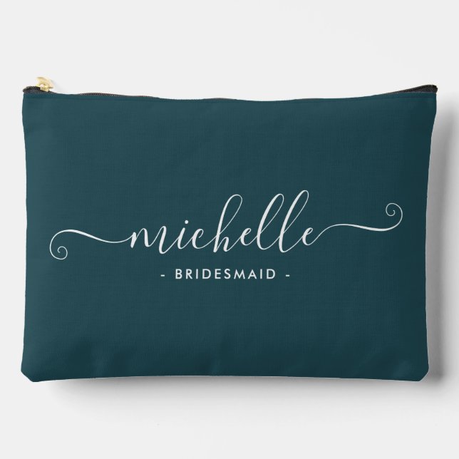 Minimalist Gemstone Green Personalized Bridesmaid Accessory Pouch (Front)