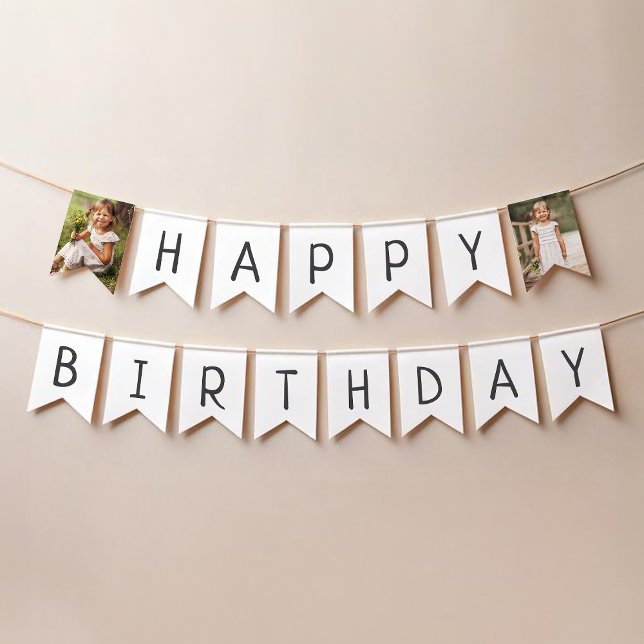 Minimalist Gender Neutral Happy Birthday Big Photo Bunting Flags (Creator Uploaded)