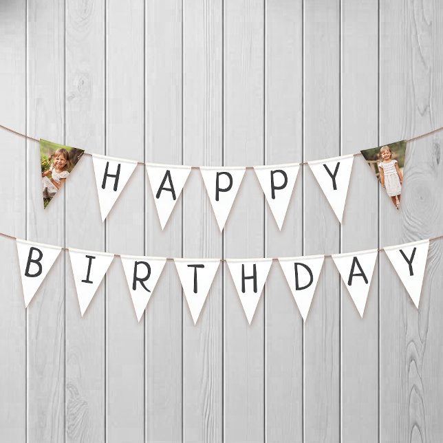 Minimalist Gender Neutral Happy Birthday Photo Bunting Flags (Creator Uploaded)
