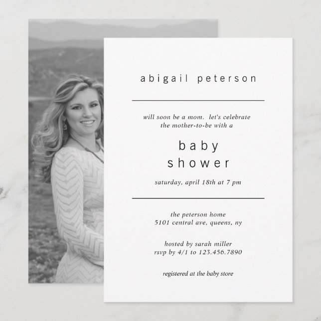 Minimalist Gender Neutral Photo Baby Shower Invitation (Front/Back)