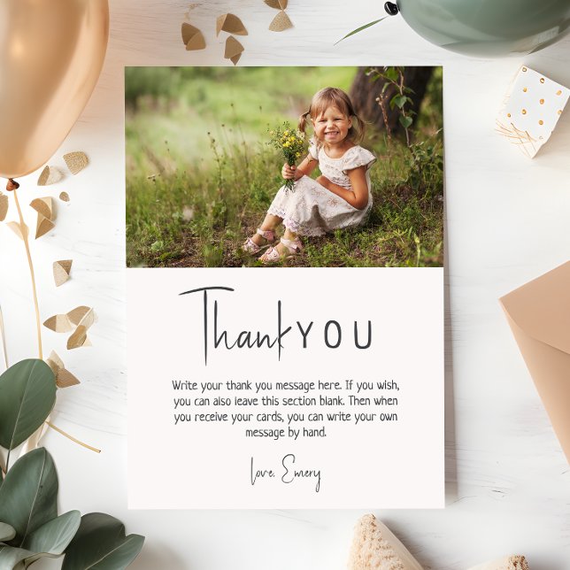 Minimalist Gender Neutral Vertical Photo Birthday Thank You Card (Creator Uploaded)