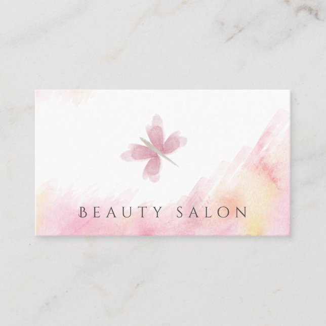 Minimalist gentle watercolor blushed butterfly business card (Front)
