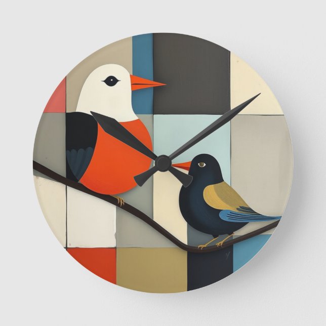 Minimalist Geometric Birds Round Clock (Front)