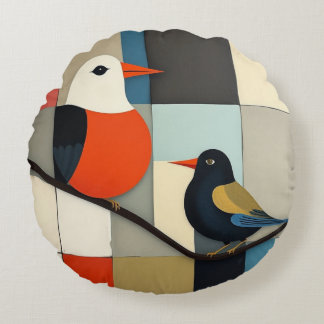 Minimalist Geometric Birds Round Pillow