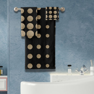 minimalist geometric black gold glitter polka dots bath towel set