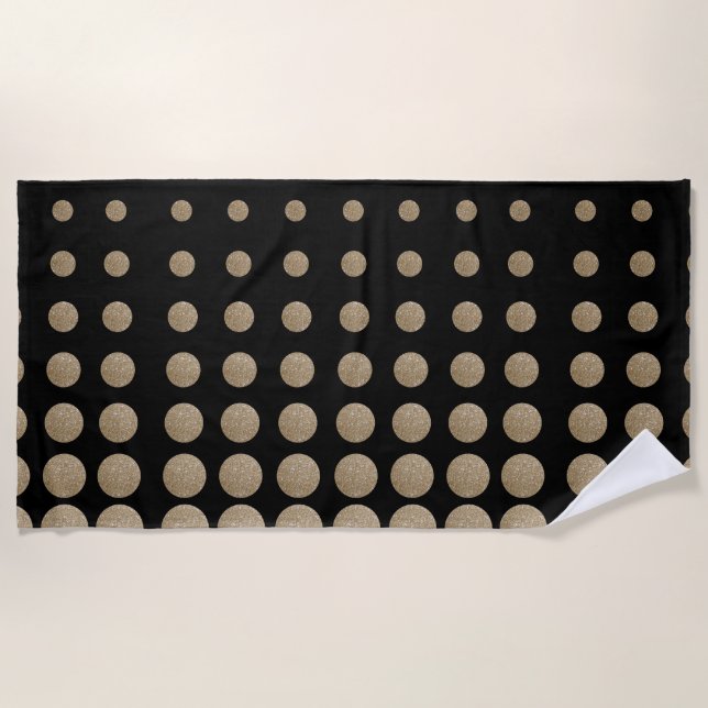 minimalist geometric black gold glitter polka dots beach towel (Front)
