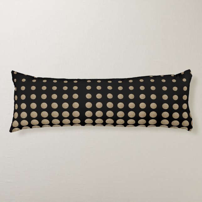 minimalist geometric black gold glitter polka dots body pillow (Front)