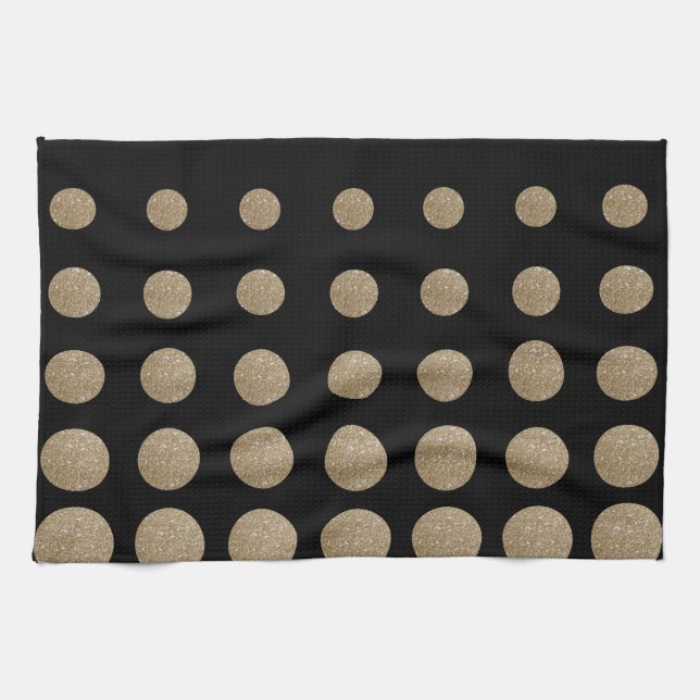 minimalist geometric black gold glitter polka dots kitchen towel (Horizontal)