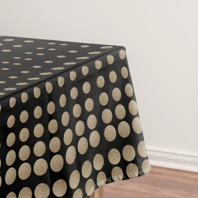 minimalist geometric black gold glitter polka dots tablecloth (In Situ)
