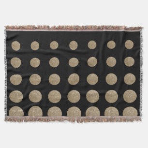 minimalist geometric black gold glitter polka dots throw blanket