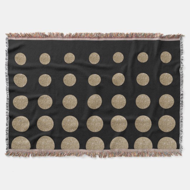 minimalist geometric black gold glitter polka dots throw blanket (Front)