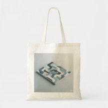 Minimalist Geometric Blue Grey White Pattern Tote 