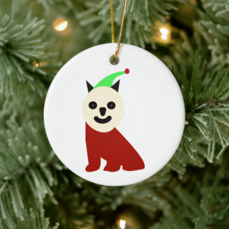 Minimalist Geometric Cat Elf Christmas Ornament |