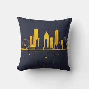 Minimalist Geometric City Skyline Silhouette – Mod Throw Pillow