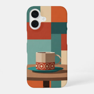 Minimalist Geometric Coffee Cup Scene iPhone 16 Case