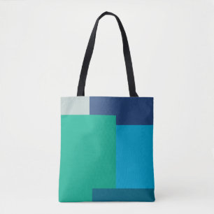 Minimalist Geometric Color Block Blue Green Tones Tote Bag