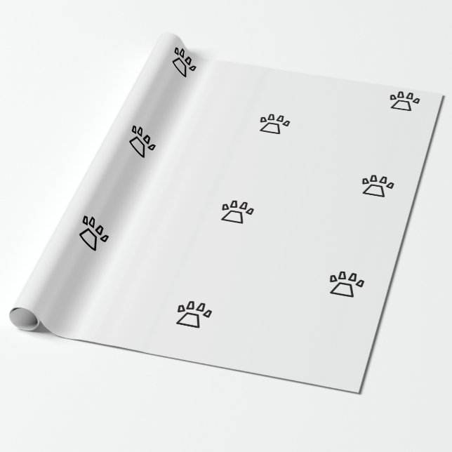 Minimalist Geometric Dog Paw Print Black and White Wrapping Paper (Unrolled)