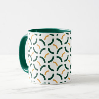 Minimalist Geometric Forest Green and Mustard Arcs Mug