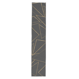 Minimalist Geometric Gold Black Strokes Triangles Medium Table Runner