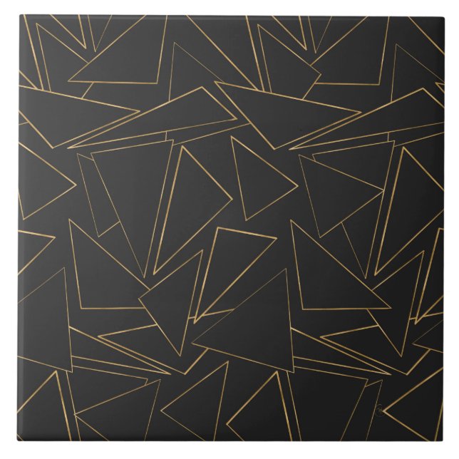 Minimalist Geometric Gold Black Strokes Triangles Tile (Front)