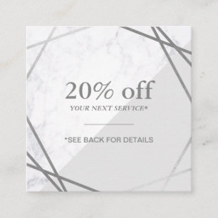 Minimalist Geometric Marble Grey Silver Discount Square Business Card