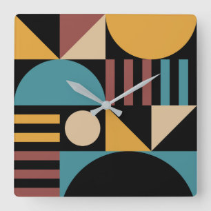 Minimalist Geometric Mid Century Modern Abstract Square Wall Clock