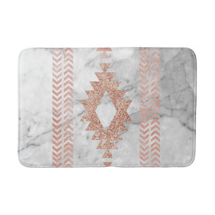 minimalist geometric rose gold aztec white marble bath mat