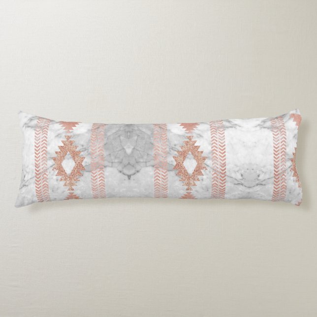 minimalist geometric rose gold aztec white marble body pillow (Front)
