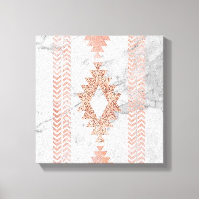 minimalist geometric rose gold aztec white marble canvas print (Front)