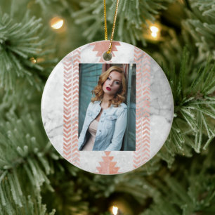 minimalist geometric rose gold aztec white marble ceramic ornament