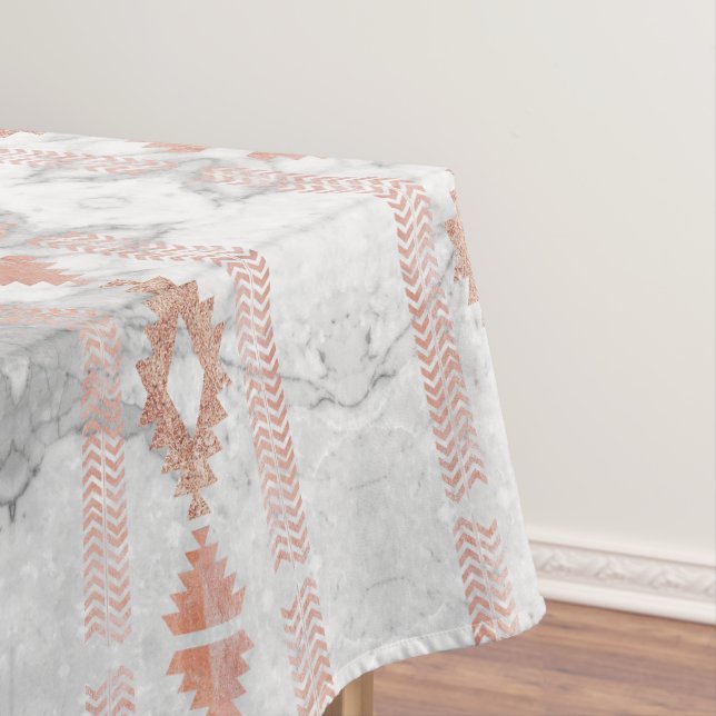 minimalist geometric rose gold aztec white marble tablecloth (In Situ)