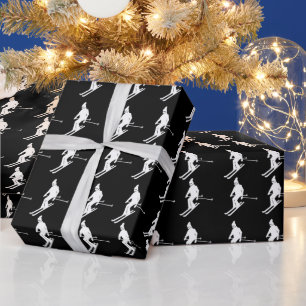 Minimalist Geometric Skiers Winter Black White  Wrapping Paper