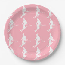 Minimalist Geometric Skiers Winter Pink White