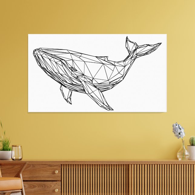Minimalist Geometric Whale Canvas Wall Art (Insitu(LivingRoom))