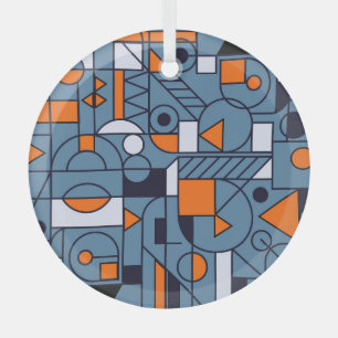 Minimalist Geometry: Retro Abstract Poster Glass Ornament