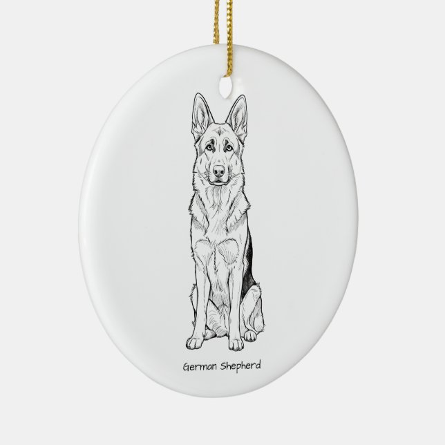 Minimalist German Shepherd Dog Line Art  Ceramic Ornament (Right)