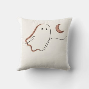 Minimalist Ghost and Crescent Moon Halloween Spook Throw Pillow