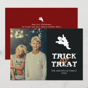 Minimalist Ghost Trick or Treat Photo Halloween Holiday Card