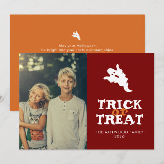 Minimalist Ghost Trick or Treat Photo Halloween Holiday Card