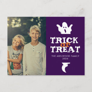 Minimalist Ghost Trick or Treat Photo Halloween Holiday Postcard