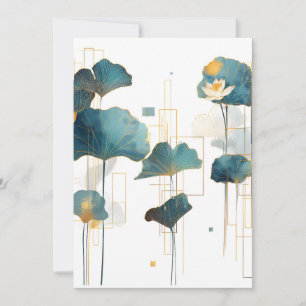 Minimalist Ginkgo Lotus Zen Line Holiday Card