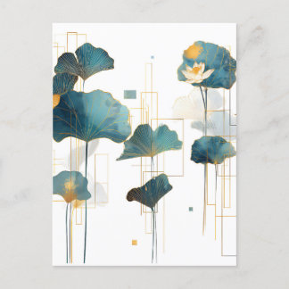 Minimalist Ginkgo Lotus Zen Line Holiday Postcard