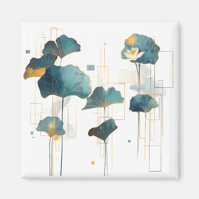 Minimalist Ginkgo Lotus Zen Line Magnet (Front)