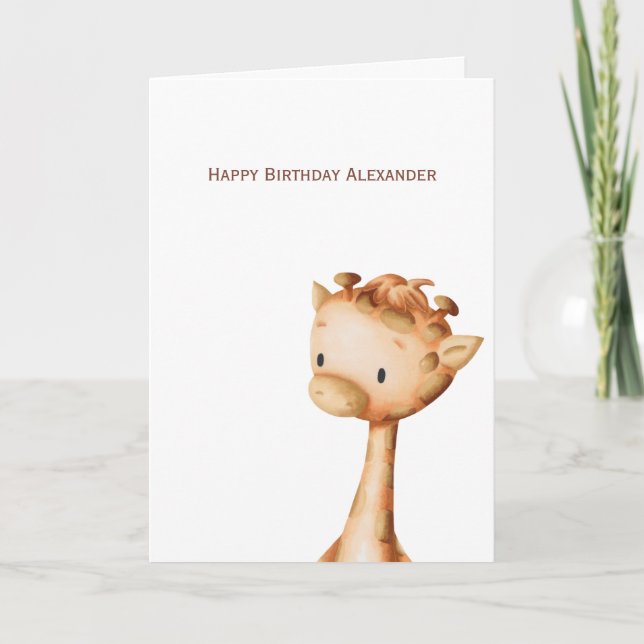 Minimalist Giraffe Drawing Personalized Birthday Card (Front)