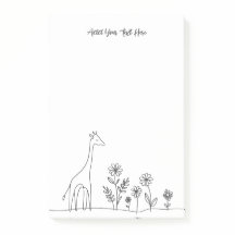Minimalist Giraffe Flowers Line Art Drawing